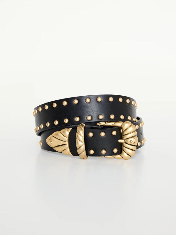 Good American Wide Studded Western Belt in Black001 gold