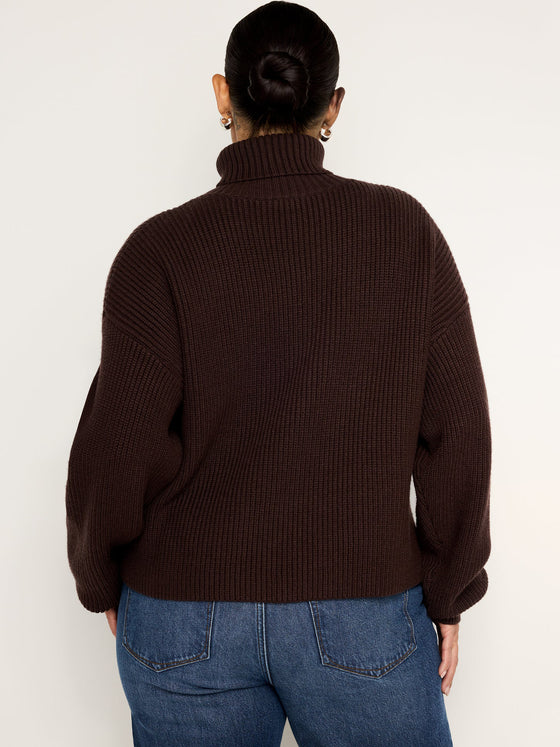 Good American Cozy Rib Turtleneck in Bark