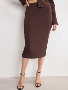  Matte Jersey Midi Pencil Skirt in Bark003