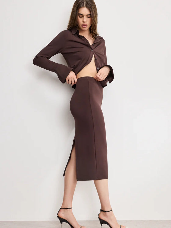 Matte Jersey Midi Pencil Skirt in Bark003