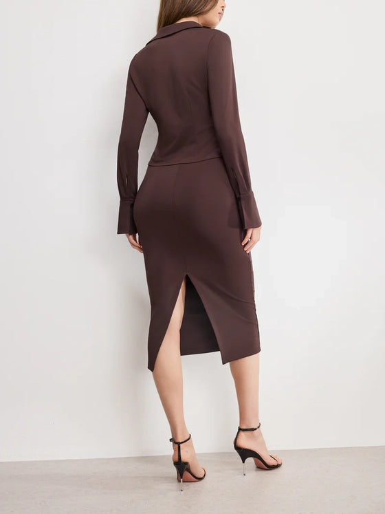 Matte Jersey Midi Pencil Skirt in Bark003