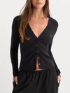 Good American The Rib V Neck Cardigan in Black