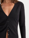 Good American The Rib V Neck Cardigan in Black