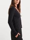 Good American The Rib V Neck Cardigan in Black