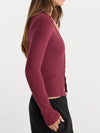 Good American The Rib V Neck Cardigan in Berry Noir