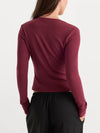 Good American The Rib V Neck Cardigan in Berry Noir