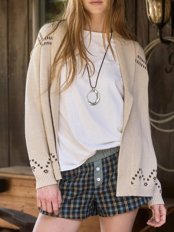 J.O.A. Horse Jacquard Shawl Knit Cardigan in Ivory