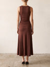 Et Clet V Plunge Neck Flowy Hem Midi Dress in Chocolate