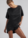 Lunya Washable Silk Tee Set in Immersed Black pajamas