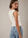 Le Lis Square Neck Eyelet Detail Scallop Hem Sleeveless Sweater Top in White