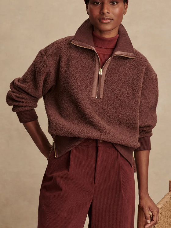 Varley Roselle Half Zip Fleece Pullover in Deep Mahogany burgundy