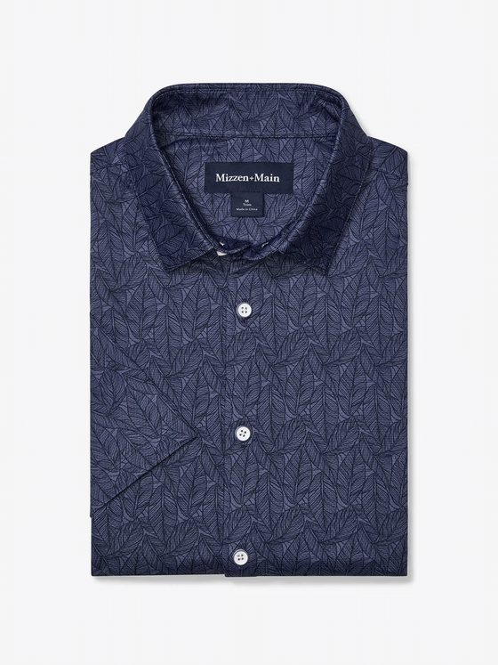 Mizzen+Main Halyard Short Sleeve Dress Shirt in Coastal Fjord Coffee Leaves