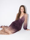 Beulah Style Gradient Pleated Beaded Wrap Maxi Dress in Purple
