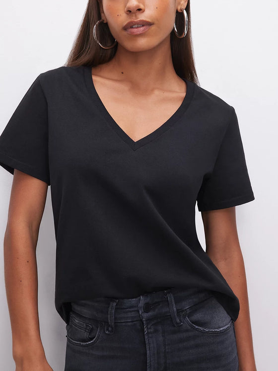 Good American Cotton Classic V Neck Tee in Black