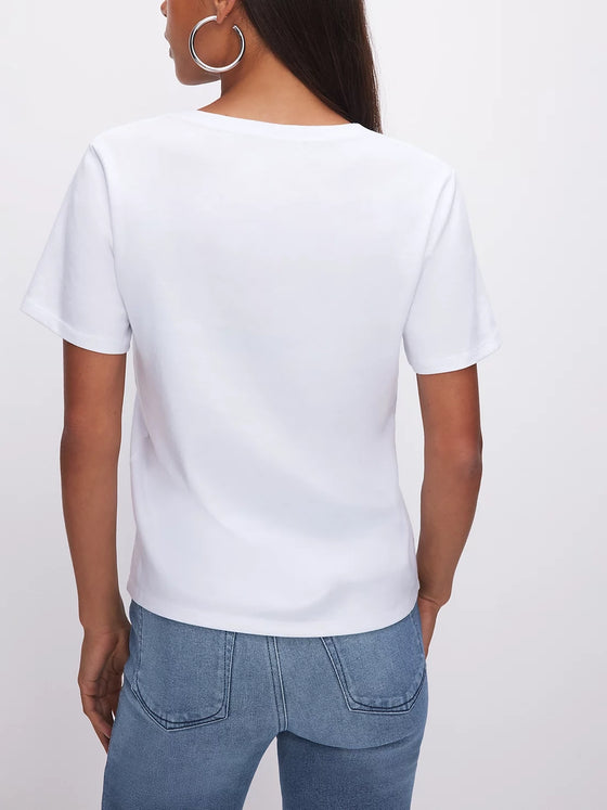 Good American Cotton Classic V Neck Tee in White