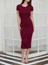 The Workshop Studio Ribbed Knit Short Sleeve Midi Dress in Burgundy