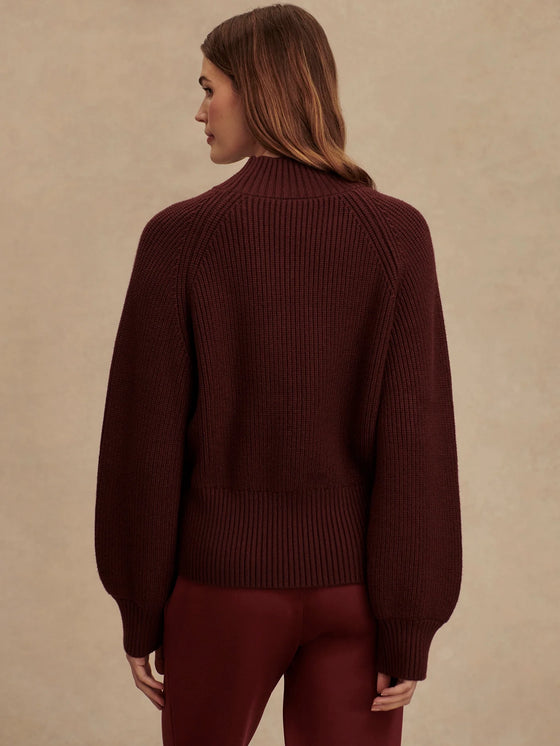 Varley Martina High Neck Rib Knit in Dark Chocolate