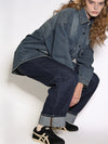 Beulah Style Oversized Faded Denim Shirt Jacket with Back Pleat Detail