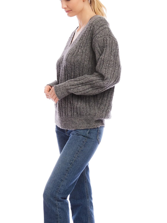 Fifteen Twenty Deliana Oversized Sweater in Gray v neck