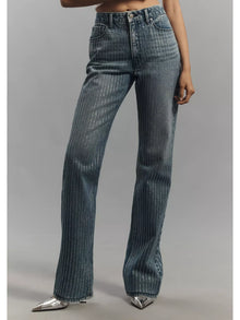  Good American Good Icon Rhinestone High-Rise Straight-Leg Jeans