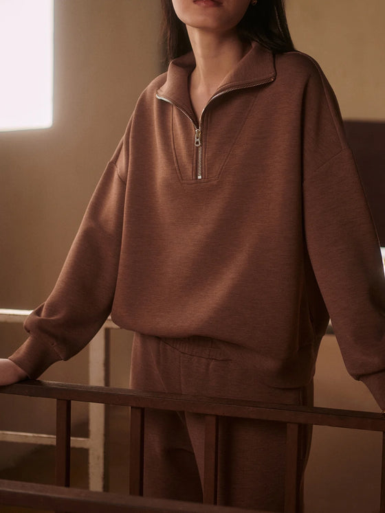 Varley Hawley Half Zip Sweat in Golden Bronze Marl