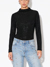 Beulah Style Rhinestone Embellished Mock Neck Long Sleeve Top in Black