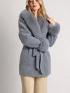 Beulah Style Plush Faux Fur Belted Wrap Coat in Blue