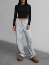Lani Cloud Fleece Wide Leg Sweatpants Stretch Waist & Pocket in Heather Grey