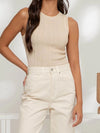 The Workshop Sleeveless Round Neck Sweater Knit Top in khaki