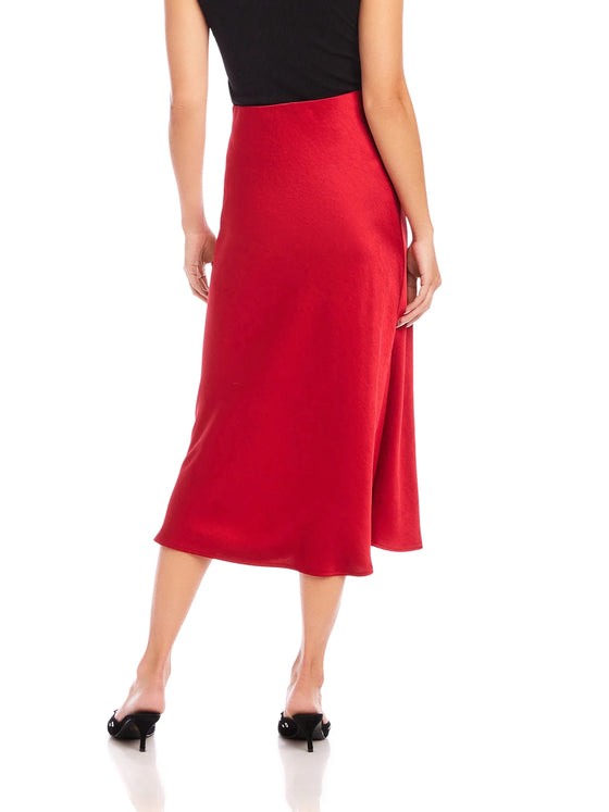 Fifteen Twenty Brielle Midi Skirt in Cherry midi slit satin silk