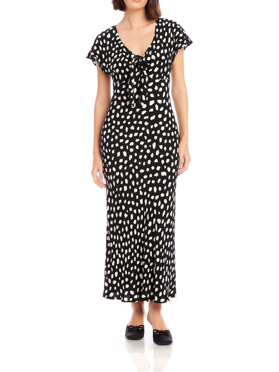 Fifteen Twenty Emmeline Tie-Front Bias Dress in Dot Print black white