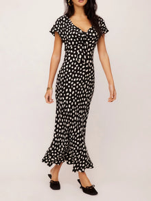  Fifteen Twenty Emmeline Tie-Front Bias Dress in Dot Print