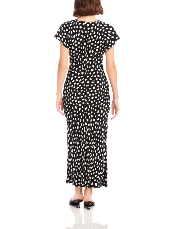 Fifteen Twenty Emmeline Tie-Front Bias Dress in Dot Print midi