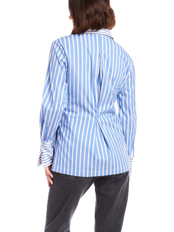 Fifteen Twenty Reese Stripe Tie Waist Button-Up Shirt in Blue Stripe