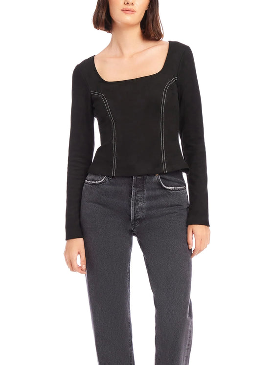 Fifteen Twenty Faux Suede Stitch Top in Black white stitch