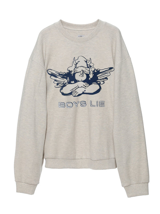 Boys Lie Headliner Thermal Kara Crewneck in Heather Ash Grey