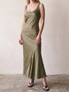 Et Clet Lightweight Silky Bias Tank Dress in Olive