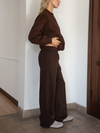 Lani Cloud Fleece Wide Leg Sweatpants Stretch Waist & Pocket in Dark Brown