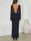 No Vacancy Open Back Long Sleeve Maxi Dress in Black