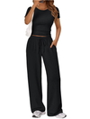 Suhkasana's Casual Two Piece Set Crop Tee and Wide Leg Pants Set 