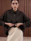 Starbucks Animal Motif Oversized Denim Shirt Jacket in Brown
