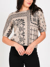 Beulah Style Abstract Paisley Printed Knit Top in Coffee