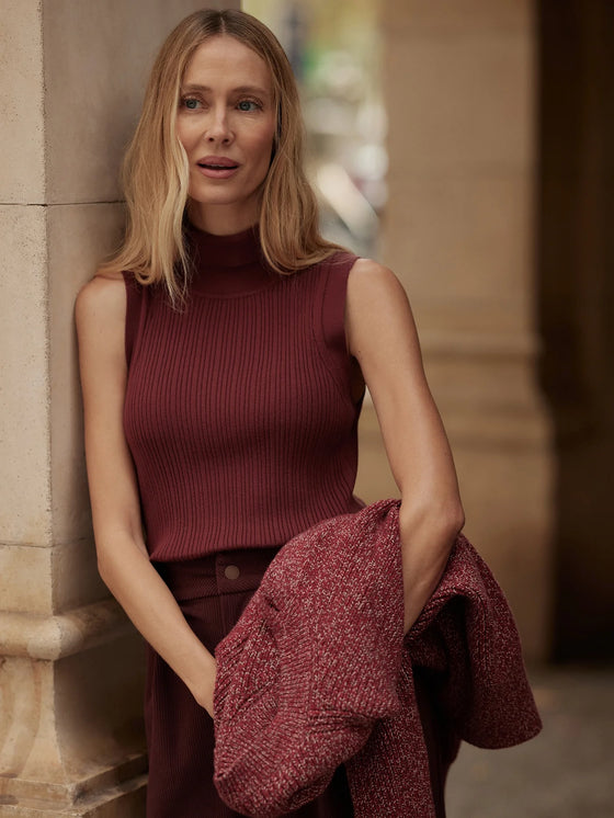 Varley Anastasia Rib Knit Tank in New Maroon red