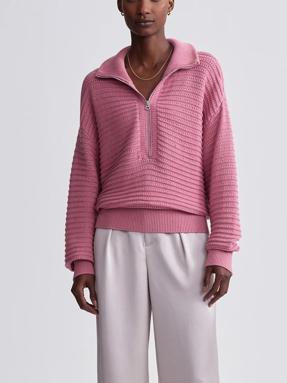 Varley Tara Pointelle Half Zip in Foxglove