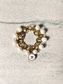  Winifred Design Double Gold & Pearl Chain Bracelet CC Charm