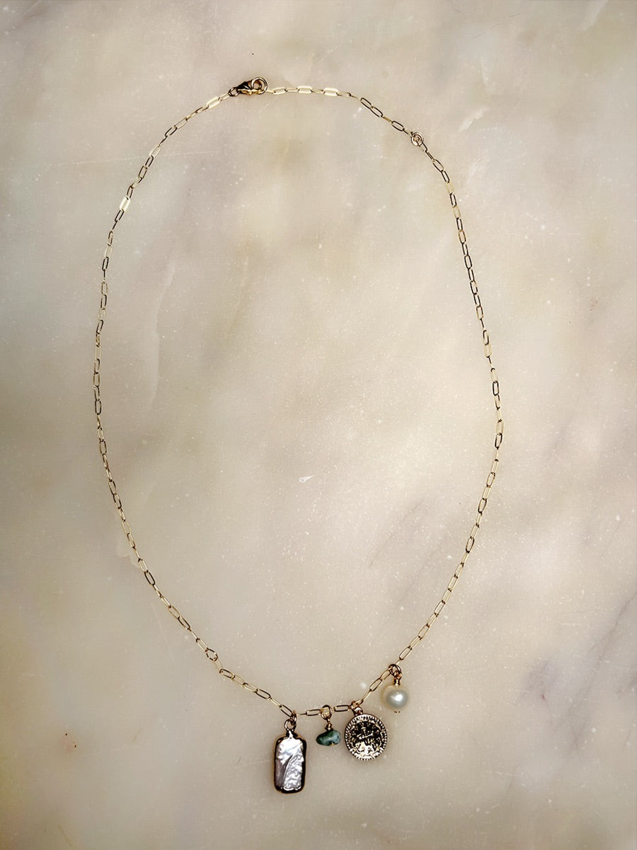  Baubles & Bobbies and J. Longs Limited Edition Pearl & Larimar Cluster Necklace