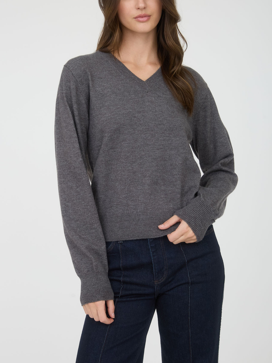 V Neck Long Sleeve Solid Knit Pullover Sweater Blu Pepper