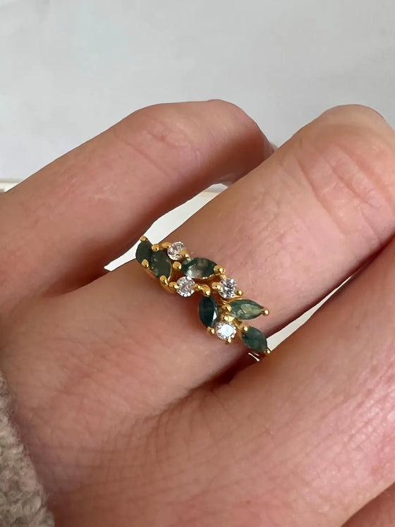 La Kaiser Yellow Gold Moss Agate & Topaz Orchard Ring