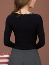 Lace Trim Button Detail Long Sleeve Knit Top