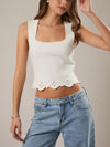 Le Lis Square Neck Eyelet Detail Scallop Hem Sleeveless Sweater Top in White